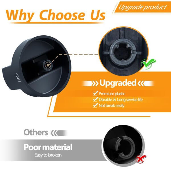 Upgraded W10339442 Stove Knobs Replacement Parts for Whirlpool Gas Range Burner Knob WPW10339442 WFG320M0MS0 WFG505M0MS0 Whirlpool Range Stove Top Cooktop Oven Burner Control Knobs Black 4Pcs - Image 5