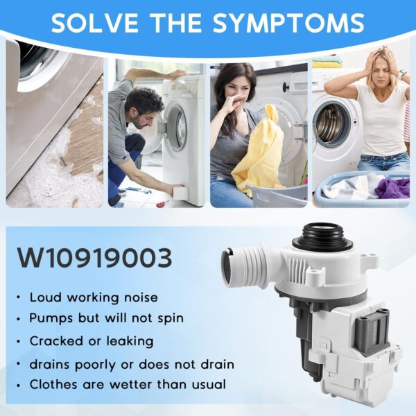 Upgraded W10919003 W10775446 Washer Drain Pump Assembly for Whirlpool Maytag Kenmore Amana Washing, Replaces WTW4816FW3 NTW4519JW2 NTW4516FW3 AP6038235 EAP11770076 PD00042517 Washer Drain Pump - Image 6
