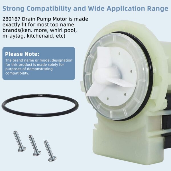 280187 8181684 Washer Drain Pump Motor Fit for Whirl-pool May.tag - Image 3