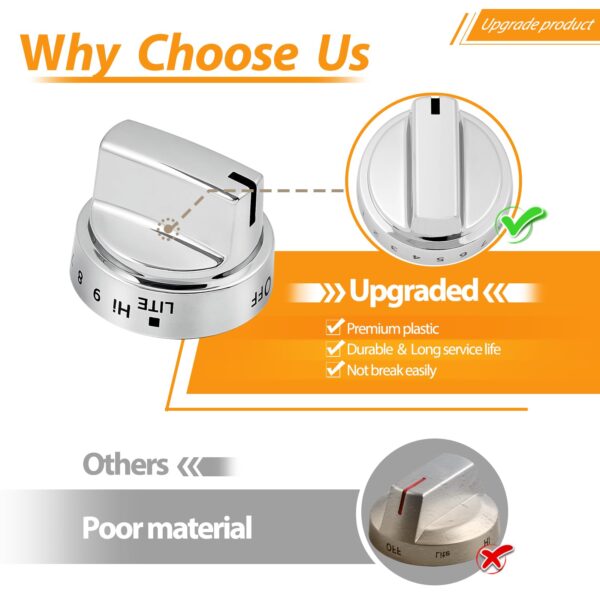 atgestore WB03X24818 222D5786P010 Gas Stove Knob Replacement for GE Stove Parts KIP 5G92 Burner Knobs GE Range Oven Parts Plastic Surface Burner Control Knob Range Cooktop Knobs 5 Pcs - Image 3