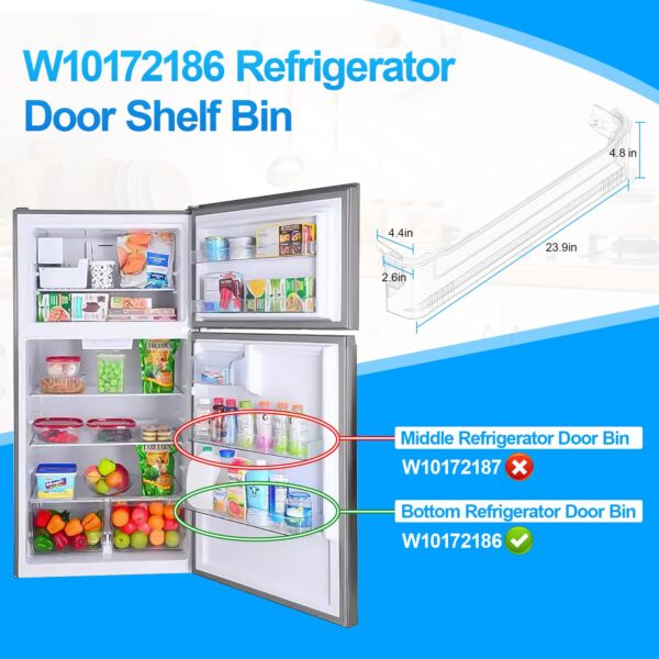 UPGRADED WPW10183971 W10172186 Refrigerator Door Shelf Bin Compatible with Whirlpool Refrigerator Shelf Replacement Part W10183971 Door Shelf Bar Kenmore Fridge Door Shelf Replacement Bottom Door Trim - Image 3