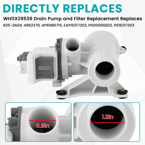 WH11X29539 WH11X39237 Washer Drain Pump and Filter Fit for G-E Washers - Image 6