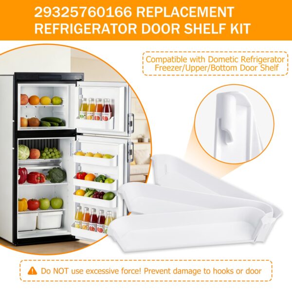Genukraft 29325760166 RV Fridge Door Shelf Replacement Kit, Fit for Dometic DM2652 DM2852 RM Series Fridges 3 Pack White Freezer Upper Bottom Door Bin Snap-In Food Grade Replacement - Image 3