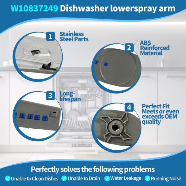 [UPGRADED] W10837249 Dishwasher Lower Spray Arm Replacement for Whirlpool - Image 6