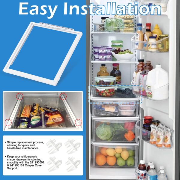 UPGRADED 241969501 Refrigerator Shelf Frame Compatible with Frigidaire Shelf Replacement Parts Crisper Drawer Pan Cover with 241993101 & 241993001 Crisper Cover Support LFSS2612TF0, FFSS2615TS0 Shelf - Image 5