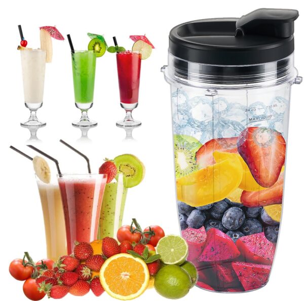 Replacement 24oz Blender Cup with Sip & Seal Lid For Nutri Ninja BL450 BL456 BL480 BL482 BL640 BL642 BL682 BN751 BN801 Foodi SS101 SS151 SS351 SS401 Ninja Blender Auto IQ Blade, 2-Pack … - Image 6