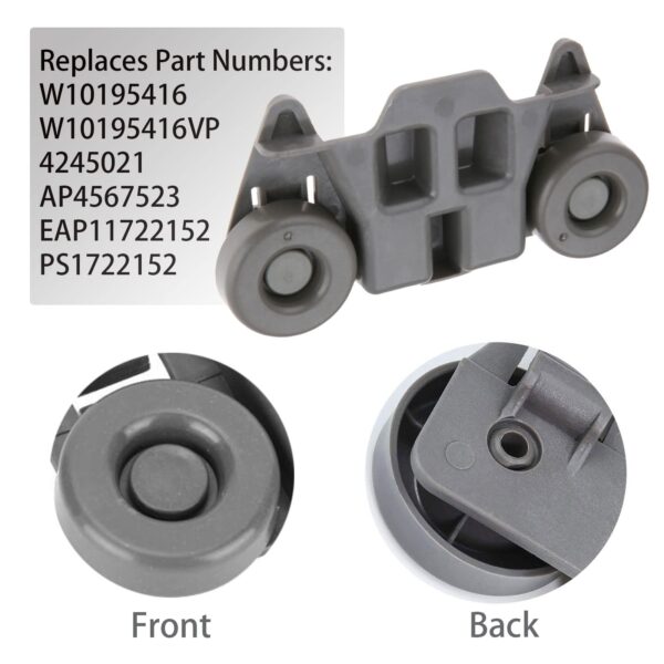 W10195416 Dishwasher Wheels Lower Dish Rack Wheel Part Assembly,Replacement for Maytag/Kitchen Aid/kitchenaid/Whirlpool/Kenmore Dish Rack Replaces AP5983730 W10195416V,AP5983730,PS11722152,Pack of 4 - Image 2
