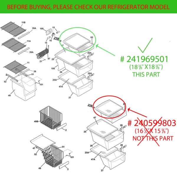 241969501 Shelf Frame without Glass Refrigerator, Refrigerator Compatible with Frigidaire Shelf Replacement Refrigerator Crisper Drawer Pan Cover Parts LFSS2612TF0, FGHS2631PF4A, FFSS2615TS0 Shelves - Image 2