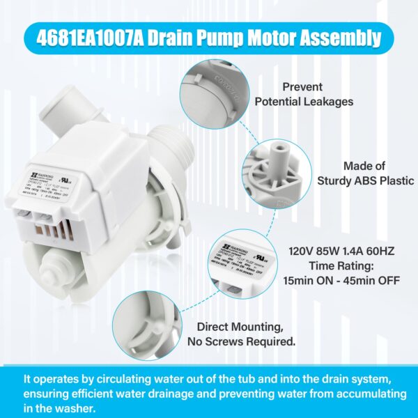 4681EA1007A DP040-012 Washer Drain Pump Assembly(OEM) Compatible with LG WT1501CW WT1201CV WT1201CW WT4870CW, Kenmore 796.31513210 and More, Replacement Parts 2649379 AP5672914 EAP7785119 PS7785119 - Image 5
