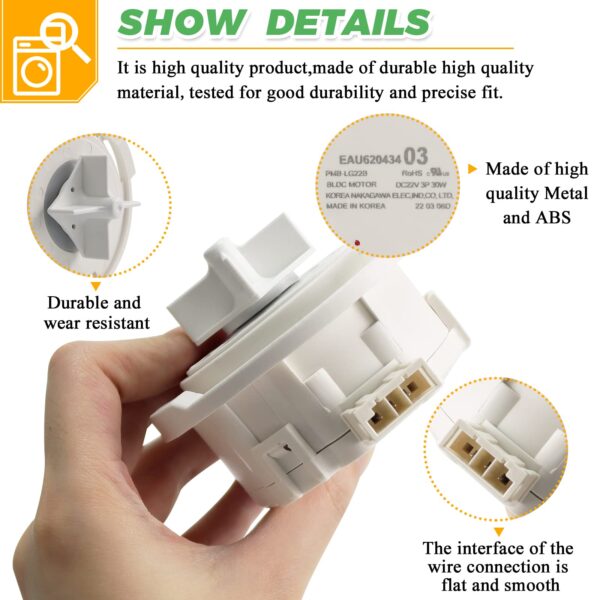 EAU60710801 EAU62043401 Dishwasher Drain Pump Motor(OEM) by Techecook - Replacement for Ken-more & L-G Dishwasher/Dryer - Replaces 4963038 PS12742537 EAP12742537 EAU62043403 ABQ75742501 EAU60710802 - Image 3