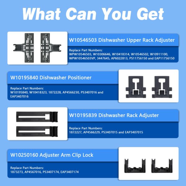 WPW10546503 Top Rack Adjuster Kit Replacement for KitchenAid Dishwasher