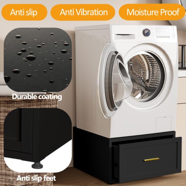 2 Pack Laundry Pedestal Heavy Duty Metal Washer and Dryer Pedestals, 16" H Universal Fit Washer Stand Base, Washing Machine Stand with Storage Drawer, 440lbs Mini Fridge Stand, (Black, 2PCS) - Image 7