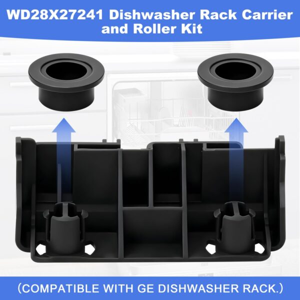 WD28X27241 GE Dishwasher Rack Carrier And Roller Kit for GE Dishwasher Lower Rack Wheels Assembly,Interchangeable With Both The Left and Right Side -Replaces WD12X10439, WD12X10446, WD12X10447-2Pack - Image 7