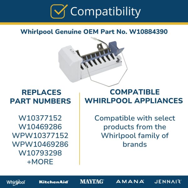 Whirlpool W10884390 Genuine OEM Refrigerator Ice Maker Assembly Replacement Part - Replaces W10377152, W10469286, WPW10377152, WPW10469286 and W10793298 - Image 2