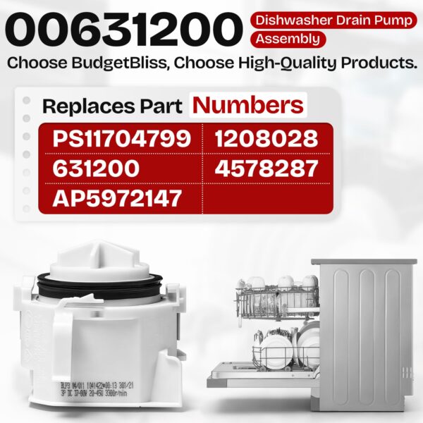 00631200 Dishwasher Drain Pump Replacement for Bosch Thermador Dishwashers - Image 5