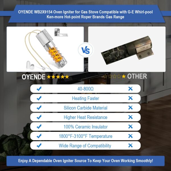 WB2X9154 Gas Range Oven Igniter for G-E XL44 Oven Igniter, for G-E Oven Igniter, Round for G-E Gas Oven Igniter Replacement WB13K10027 WB13K3 WB13K4 4342528 AP2014008 GR403 Etc,120V Model Specific. - Image 6