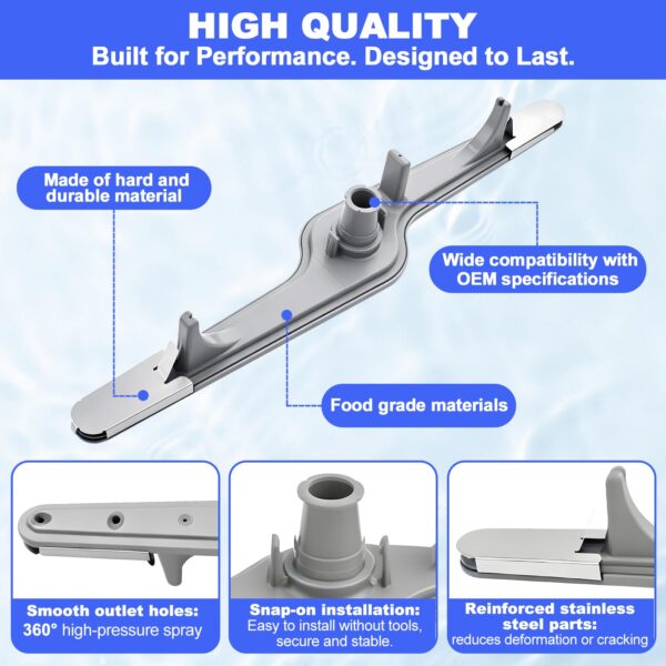 154568002 Dishwasher Lower Wash Arm Assembly for Frigidaire Electrolux Dishwasher Bottom Lower Spray Arm 154414102, 1191315, AH1524956,20x5x2 - Image 5