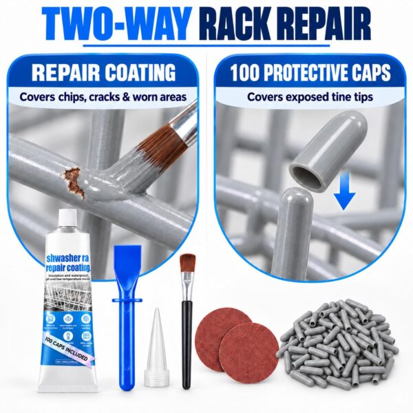 Dishwasher Repair Kit, Grey Dishwasher Rack Repair Coating for Vinyl-Coated Racks, 1.7 oz Waterproof High-Temperature Formula with Brush, Precision Nozzle and Sandpaper - Image 7
