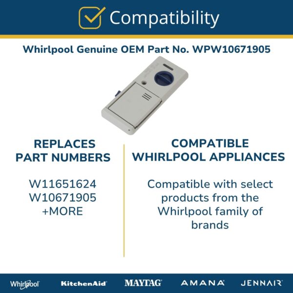 Whirlpool WPW10671905 Genuine OEM Dishwasher Detergent Dispenser Replacement Part - Replaces W10671905 - Image 2