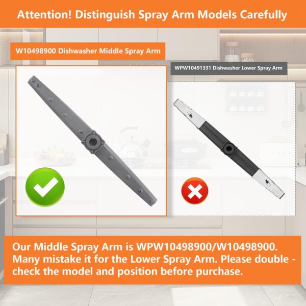 WPW10498900 Dishwasher Middle Spray Arm Replacement for Whirlpool Maytag - Image 5
