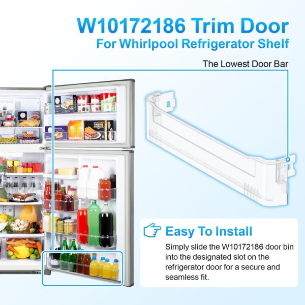 UPGRADED WPW10183971 W10172186 Refrigerator Door Shelf Bin Compatible with Whirlpool Refrigerator Shelf Replacement Part W10183971 Door Shelf Bar Kenmore Fridge Door Shelf Replacement Bottom Door Trim - Image 5