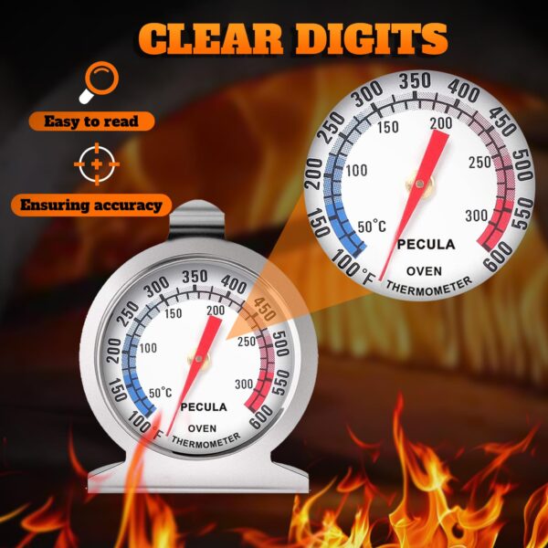 Stainless Steel Oven Thermometer 50-300°C/100-600°F, Analog Instant Read, Battery-Free Kitchen Cooking Thermometer, Hook & Stand Design Food Thermometer for Oven, Grill, Smoker, Fryer - Image 8