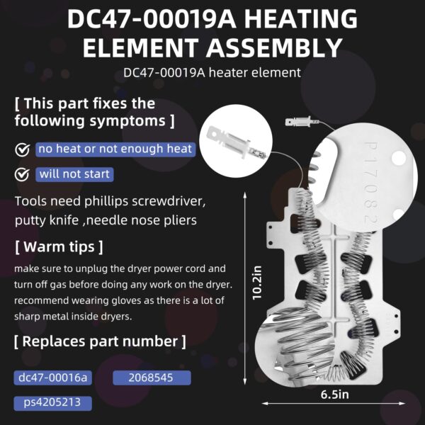 【Upgraded】DC47-00019A Dryer Heating Element for Samsung DV45H7000EW/A2 DVE50R5200W/A3 DV40J3000EW/A2 DV42H5000EW/A3 DVE50M7450W/A3 DV42H5200EW/A3 DV48H7400EW/A2 DVE50R5400V/A3 DV42H5200EP/A3 - Image 5