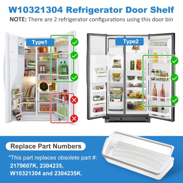 2 PACK Upgraded W10321304 Refrigerator Door Shelf Replacement Compatible with Whirlpool Fridge Door Bin WRS325FDAM01 WRS325FDAM02 WRS325FDAM04 ED5FVGXWS07 - Replace WPW10321304 AP6019471 2179574 - Image 3