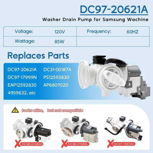 OEM DC97-20621A DC97-20621C Washer Drain Pump Assembly for Samsung - Image 4
