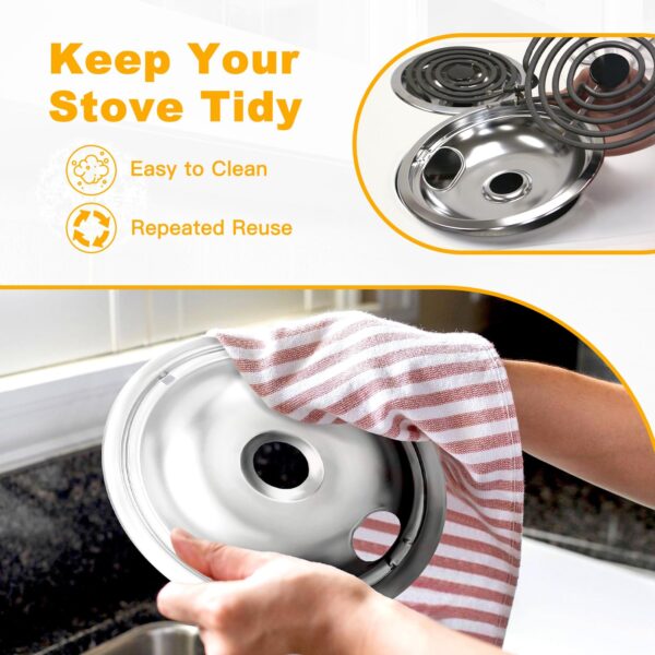 Drip Pan Burner Stove Top Chrome Drip Pan, Stove Drip Pans Replacement Compatible for Most Plug-in Electric Ranges Whirlpool Frigidaire Kenmore include 2 * 6in and 2 * 8in - Image 7