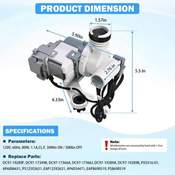 DC97-19289F Washer Drain Pump Assembly for Samsung Top Load Washers - Image 7