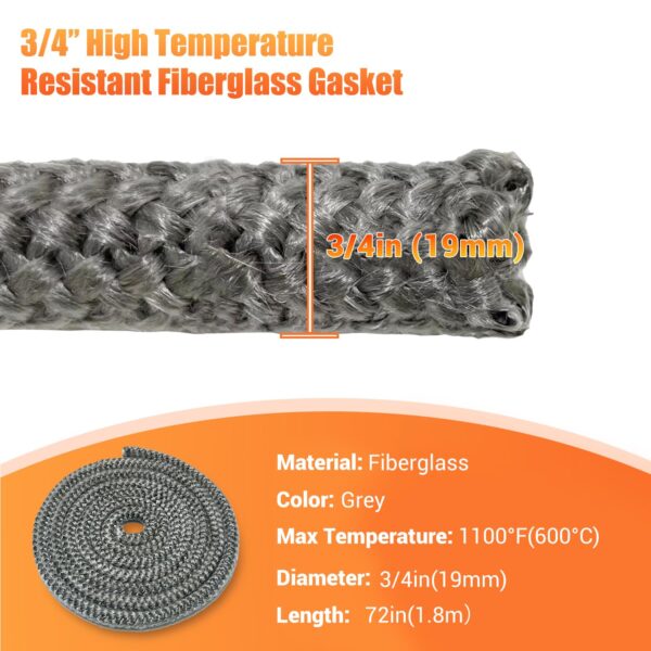 Protalwell Wood Stove Door Gasket, 3/4" Grey Color, Length 72" - Image 3