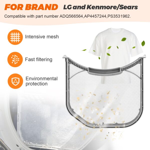 【𝟮𝟬𝟮𝟲 𝘂𝗽𝗴𝗿𝗮𝗱𝗲】ADQ56656401 DLEX3700W DLE3400W DLE3500W Dryer Lint Filters replacement for LG kenmore by Beaquicy-Positively reviewed for sturdiness with UPGRADED STAINLESS STEEL METAL SCREEN - Image 5