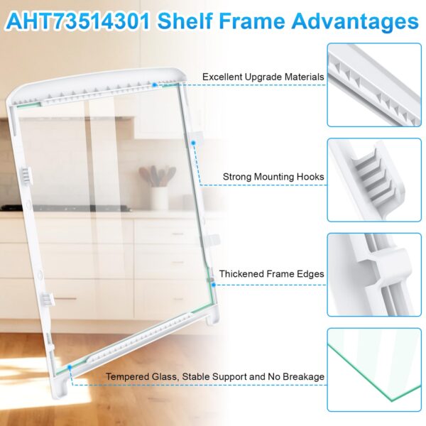 UPGRADED AHT73514301 Glass Shelf Compatible with LG Refrigerator Glass Shelf PS7788910 Kenmore LG Refrigerator Shelf Replacement LTCS20030S LTCS20020S LTCS20220B LTCS20020W LTCS20220S LG Fridge Shelf - Image 6