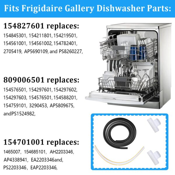154827601 Dishwasher Door Seal Kit Compatible with Frigidaire Gallery Kenmore Electrolux Dishwasher, Includes 809006501 Bottom Door Gasket & 154701001 Splash Shield, Door Seal Replacement - Image 3