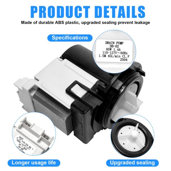 ZYTTOO 4681EA2001T OEM Washer Drain Pump Motor Compatible with LG, Kenmore Washers WM2101HW WM3270CW WM3431HS WM3770HVA Replacement for AP5328388 4681EA1007G 4681EA1007D - Image 5