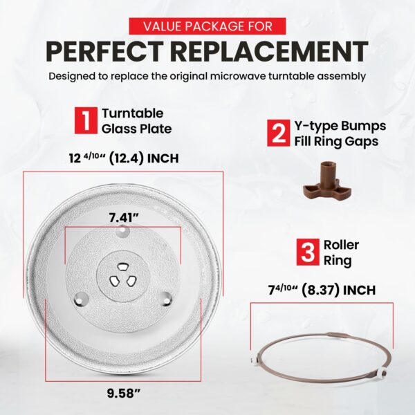 12.4" Toshiba Microwave Turntable Glass Plate + Roller Ring + Coupler Feet Kit – Replacement for EM131A5C-BS / EM131A5C-SS / ML2-EC10SA(BS) / ML-EM45PIT(BS), Panasonic, Emerson & Frigidaire Microwaves - Image 8