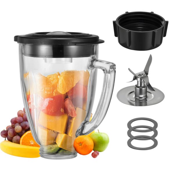 6 Cup Blender Glass Jar with Blade,Including 1 glass jar with lid 1 4fins blade 1 blender jar base 3pcs seal gasket. Replacement Parts for Oster Osterizer (NOT fit Pro, Master or Versa models) - Image 5