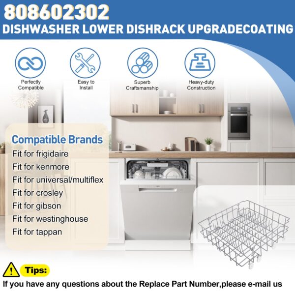 808602302 Dishwasher Lower Rack Replacement for frigidaire dishwasher - Image 5