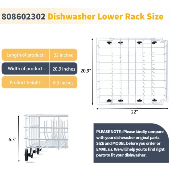 Allstare 808602302 Dishwasher Lower Rack Replacement for Frigidaire Kenmore Dishwasher Parts Lower Dishrack Assembly with 154174501 Wheels 154432602 FDB1050REB0 Dishwasher Bottom Rack -22" x 20.9" - Image 3