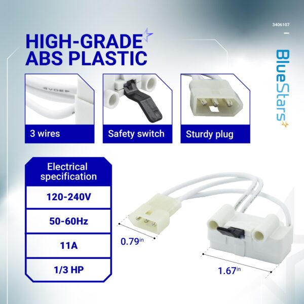 BlueStars WP3406107 3406107 Dryer Door Switch for Whirlpool Maytag Kenmore - Image 3