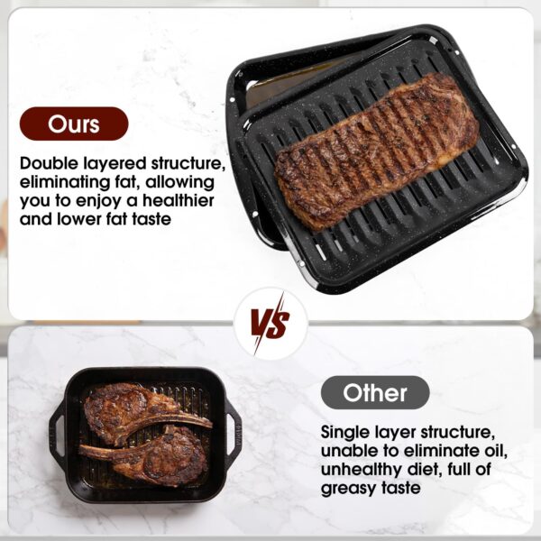 VANKUTL Broiler Pan for Oven – 16.75"×13" Non-Stick Porcelain Coated 2-Piece Set, Broiling Pan for Oven Safe Up to 500°F, Drains Fat, Dishwasher Safe Broiler Pans for Steak, Bacon & Vegetable - Image 7