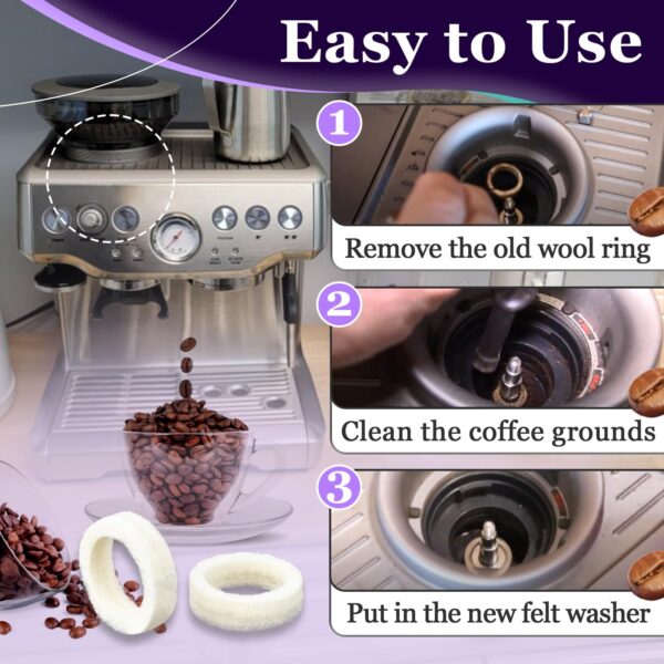 9 Pcs Felt Washer Replacement for Breville Espresso Machine Grinders，Burr Washer Part Compatible with BES870, BES878, BES880, BES980, BES990, BCG600, BCG820，Wool Ring Espresso Machines Accessories - Image 4