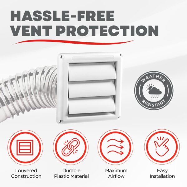 Deflecto Outdoor Dryer Vent Cover 4-Inch with Louvered Gravity Damper White - Image 4