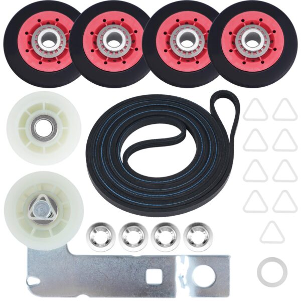 Dryer Idler Pulley Kit Drum Roller Repair Kit May-tag MEDX655DW1/MEDB765FW0/MEDB835DW4/MEDB835DW3/MEDC215EW1/MEDB855DC4/MED5500FW1/MGD5500FW0 Belt Replacement. - Image 2