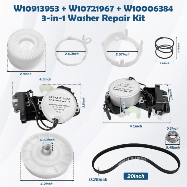 W10913953 W11481722 Washer Shift Actuator & W10721967 Pulley Clutch Kit - Image 3