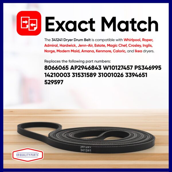 Dr Quality Parts 341241 Dryer Drum Belt Replacement for Whirlpool & Kenmore - Image 5