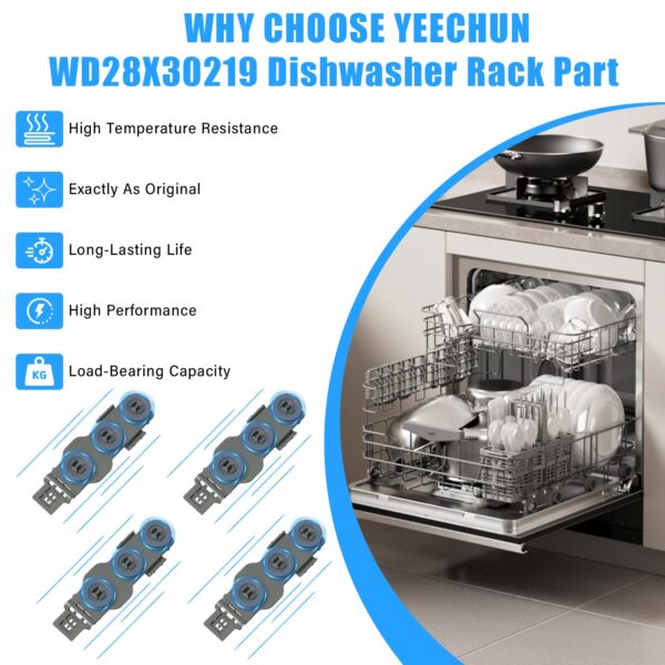 WD28X30219 WD28X35779 Upper Dishrack for Ge Dishwasher Rack Replacement WD28X24397 WD28X26098 Dishwasher Top Rack Replacement with Roller Wheels,GE GDT535PSM0SS GDT550PYR0FS Dishwasher Upper Rack - Image 8