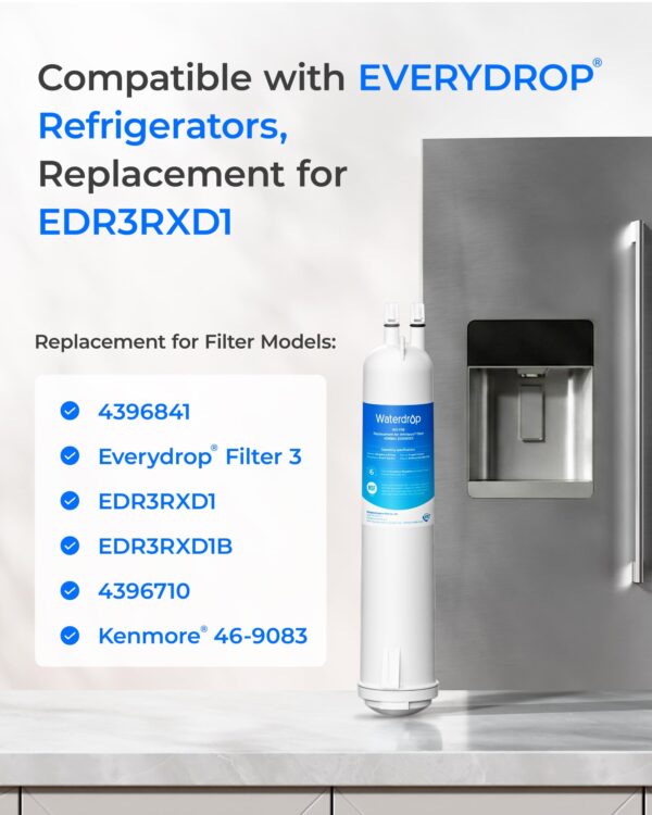 Waterdrop EDR3RXD1 Replacement for Everydrop® Filter 3, 4396841, 4396710, Kenmore® 46-9083, 46-9030, WD-F08 Refrigerator Water Filter, 3 Filters - Image 4