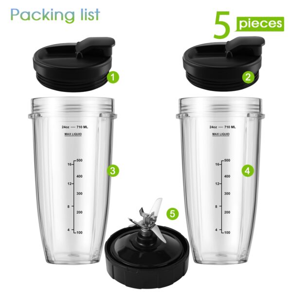 MEET JUICE 7-Fin Blender Replacement Parts for Ninja BL480 BL640 BL642 – 24oz Cup with Lid and Blade, Fits 7-Fin Drive Systems Only